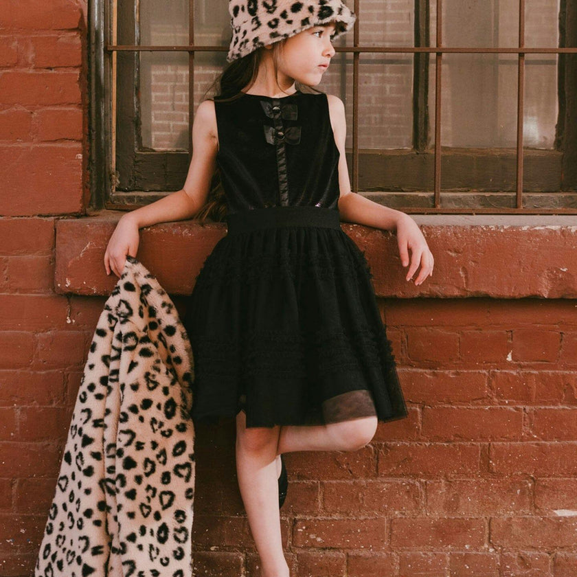 Sleeveless Bi-Material Velour and Mesh Dress