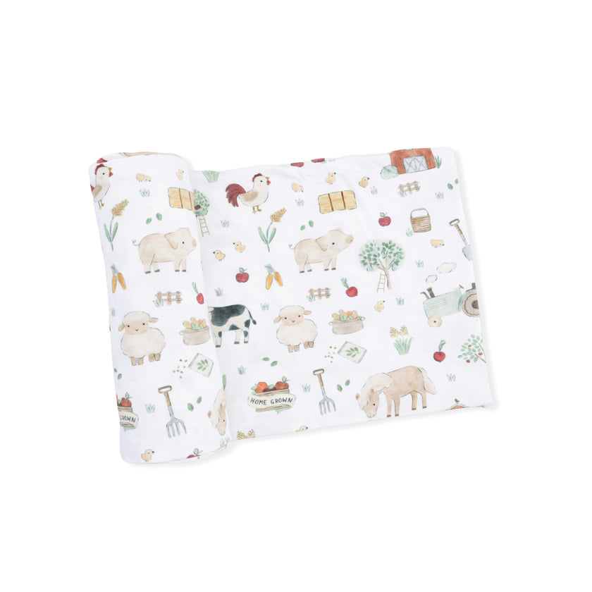Cute Farm Animals Uni - 2 Way Zipper Footie, Swaddle  & Bandana Bib Set