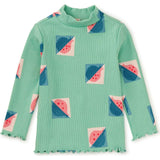 Modern Print Ribbed Long Sleeve Mock Neck Top, Multi