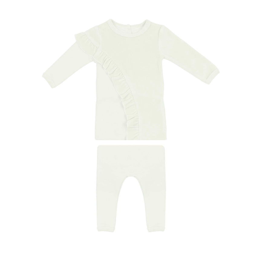 Velour French Terry Ruffle Long Sleeve Top & Pant 2-Piece Set