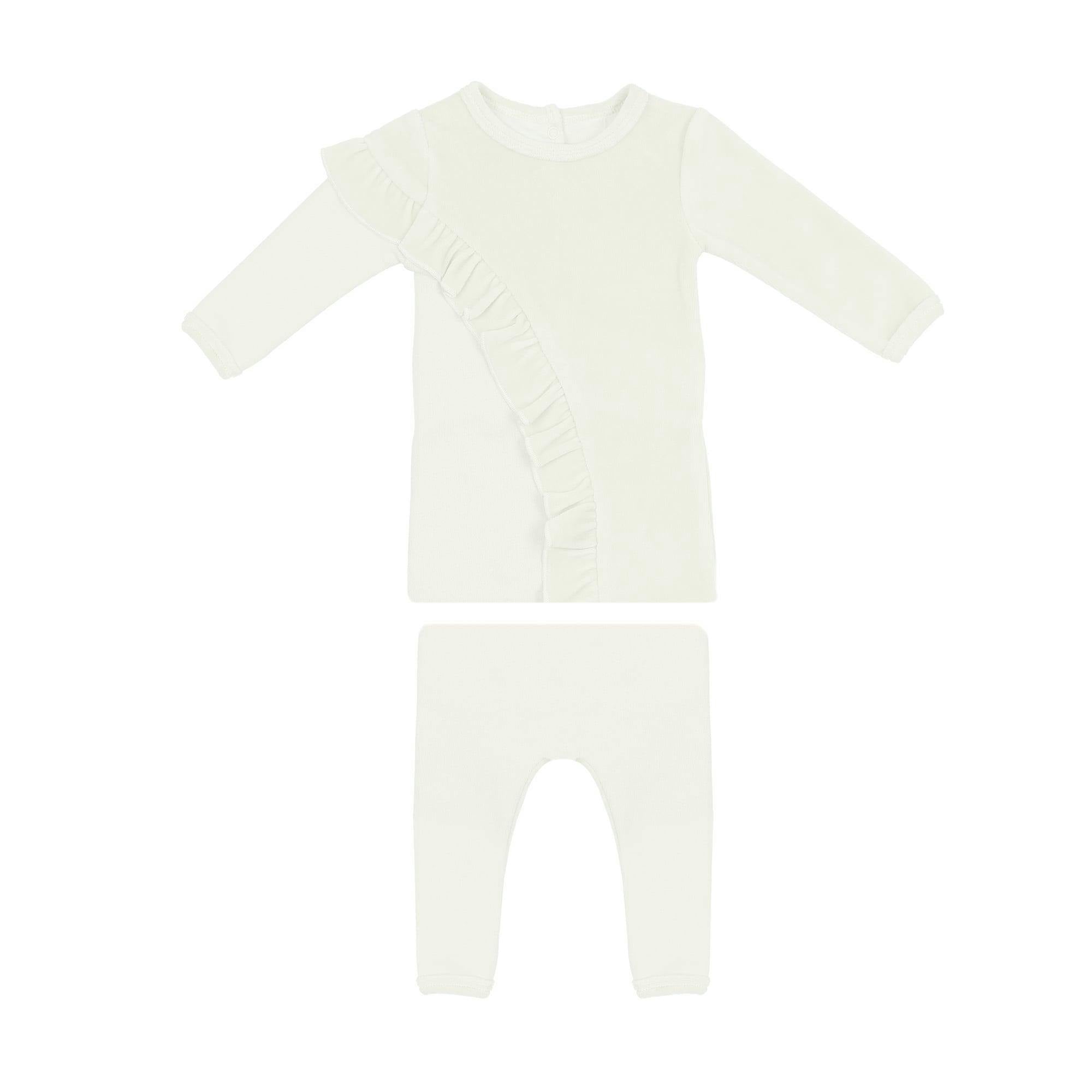 Velour French Terry Ruffle Long Sleeve Top & Pant 2-Piece Set