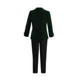 Green Velvet Suit with Black Accents