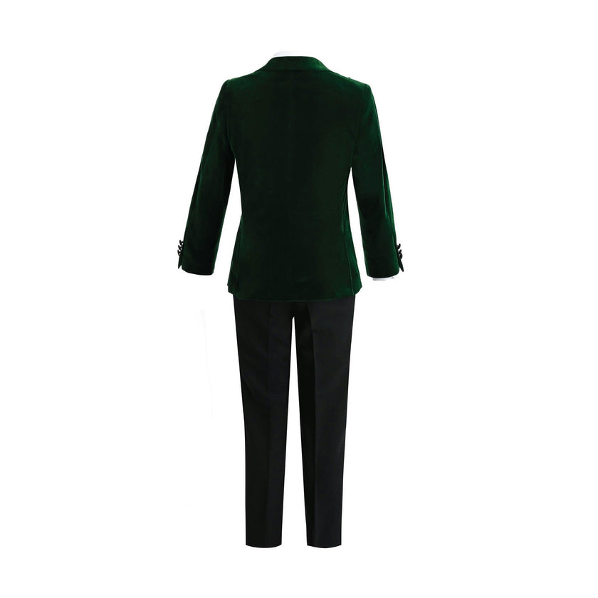 Green Velvet Suit with Black Accents