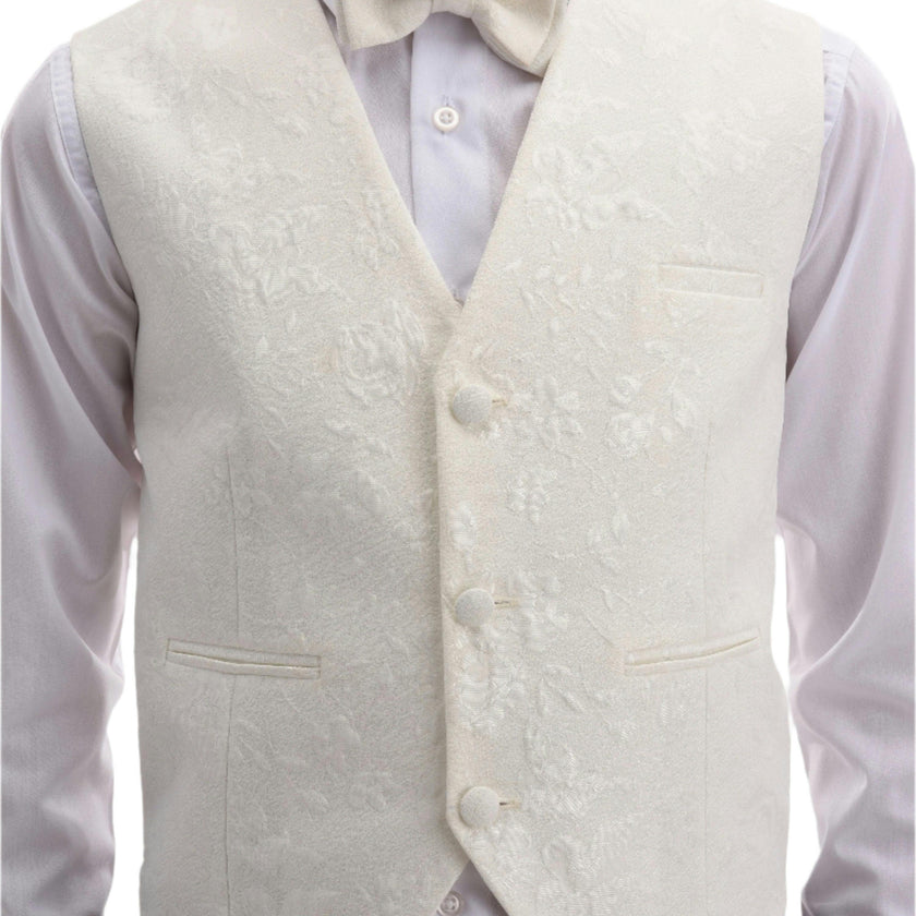 Cream Floral Print Vest & Bowtie