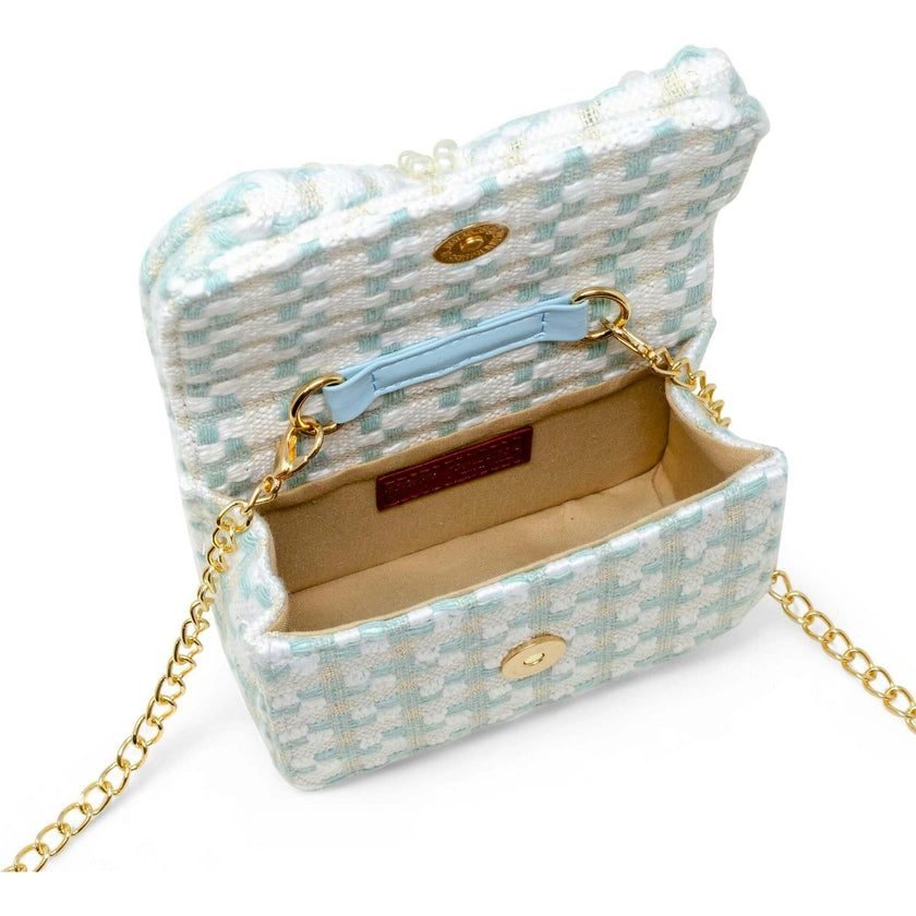 Girls Tweed Jumbo Pearl Bow Handbag
