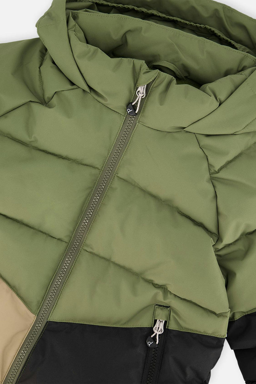Color-Block Winter Jacket Olive Green