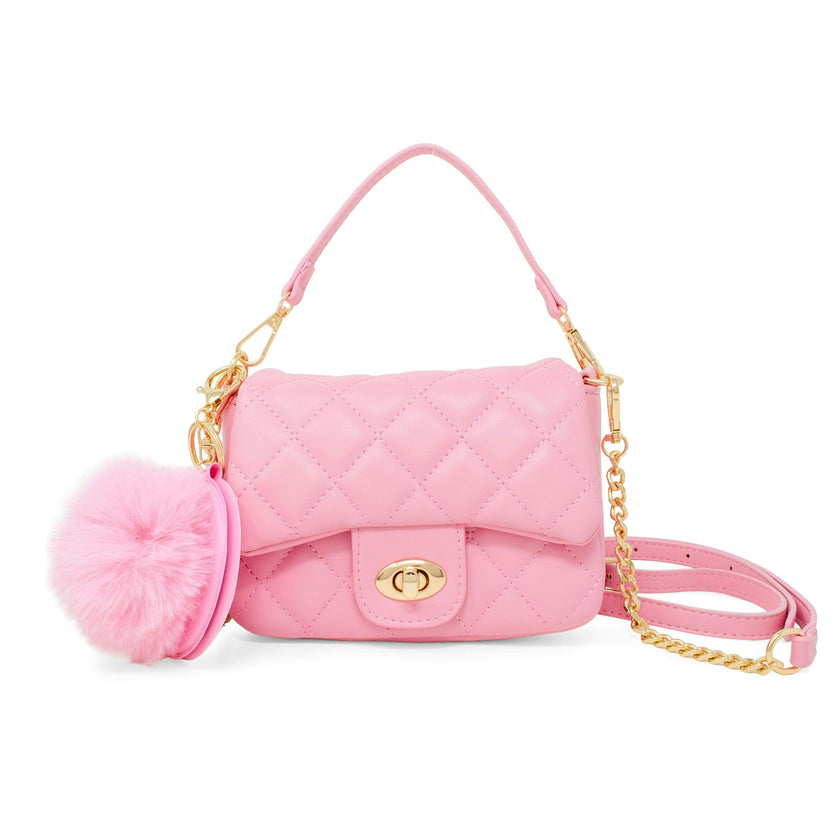 Kids Quilted Puff Flap w/ Mirror Pom Pom Handbag