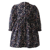 Rose Print Ruched Elastic Sleeve Frill Dress