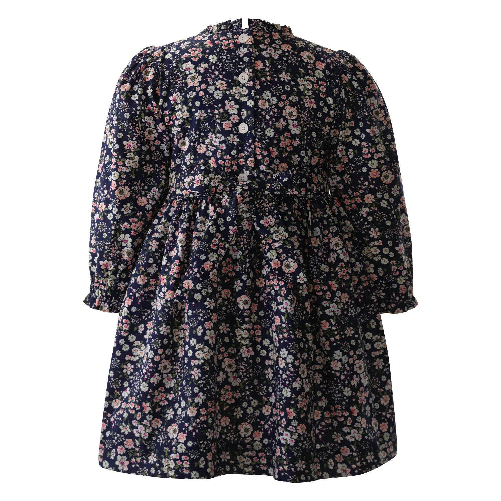 Rose Print Ruched Elastic Sleeve Frill Dress