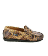 Snake Effect Leather Penny Moccasins, Camel