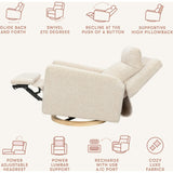 Sigi Pro Power Glider Recliner W/ Power Lumbar In Almond Teddy Loop W/Light Wood Base