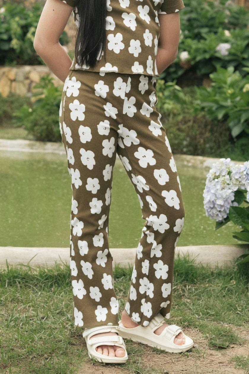 Organic Cotton Blend Flare Ribbed Pant