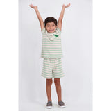 Boys Striped Waffle Polo Set | Oatmeal Dino
