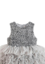 Gray Textured Bodice Tulle Gown