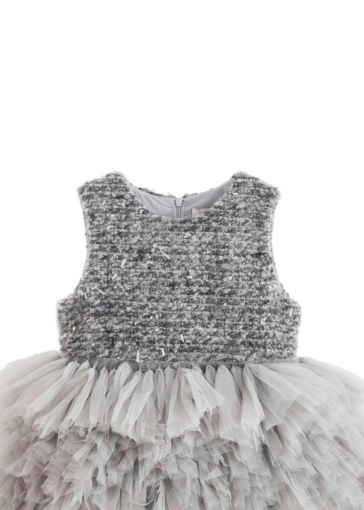 Gray Textured Bodice Tulle Gown