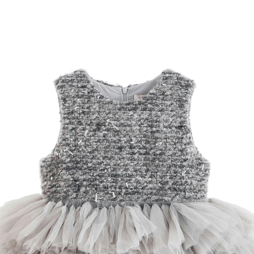 Gray Textured Bodice Tulle Gown