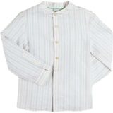 Hampton Stripe Mao Collar Shirt in Green (3- 10yrs)