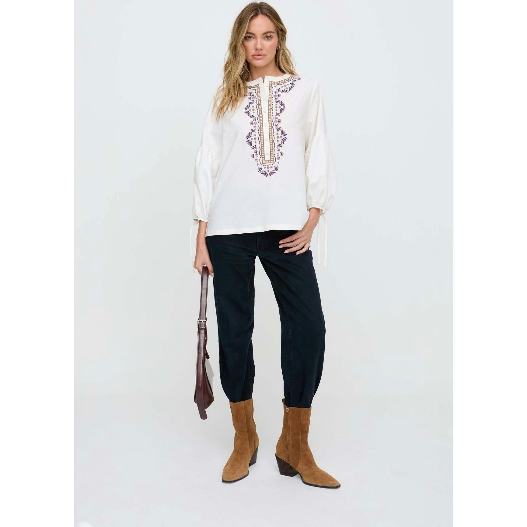 Anai Half Placket Embroidered Blouse