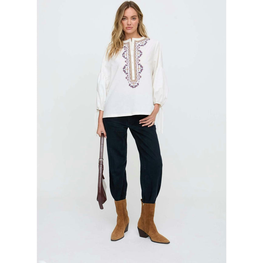 Anai Half Placket Embroidered Blouse
