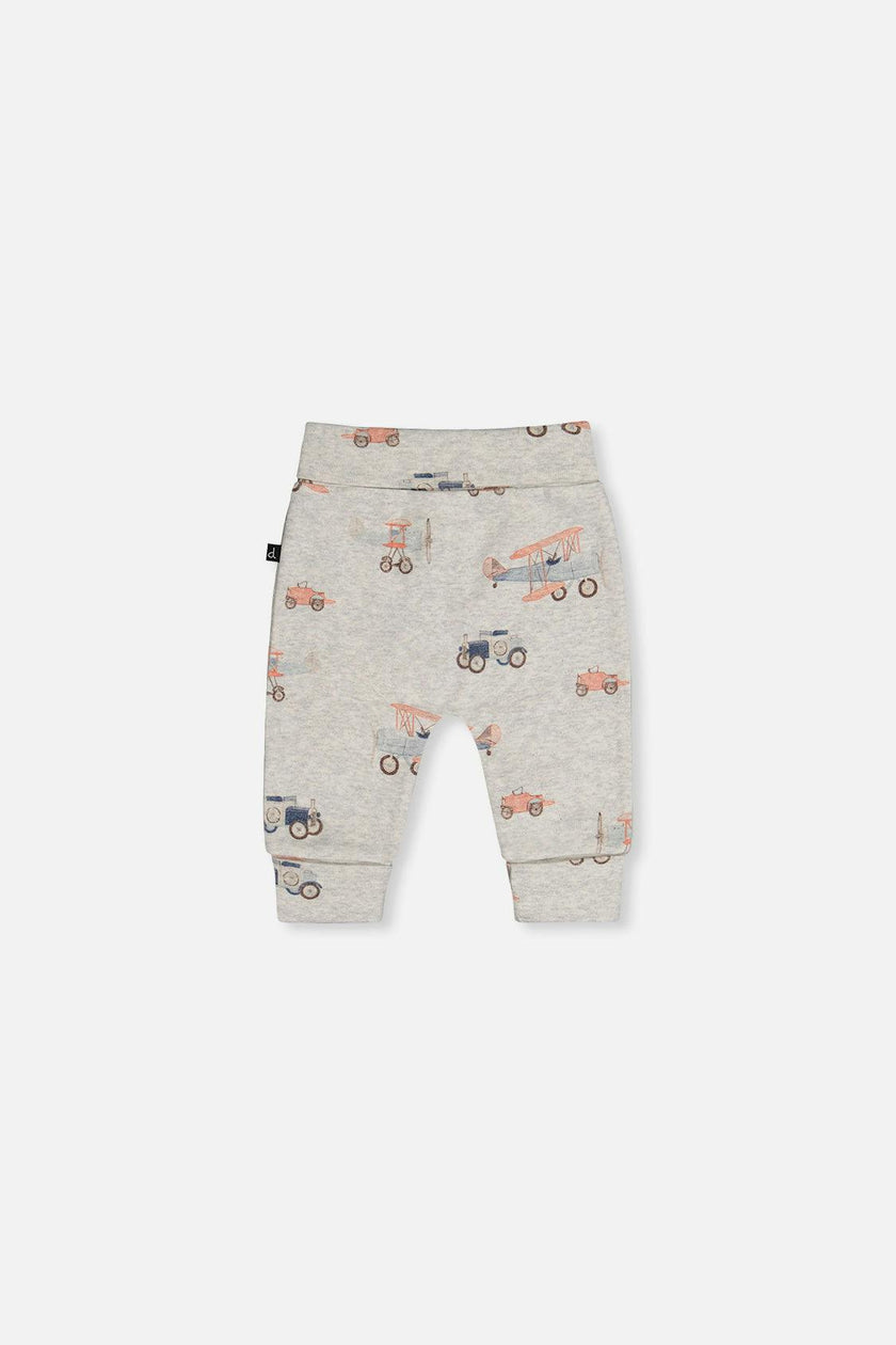 Organic Cotton Evolutive Pants Beige Printed Airplanes