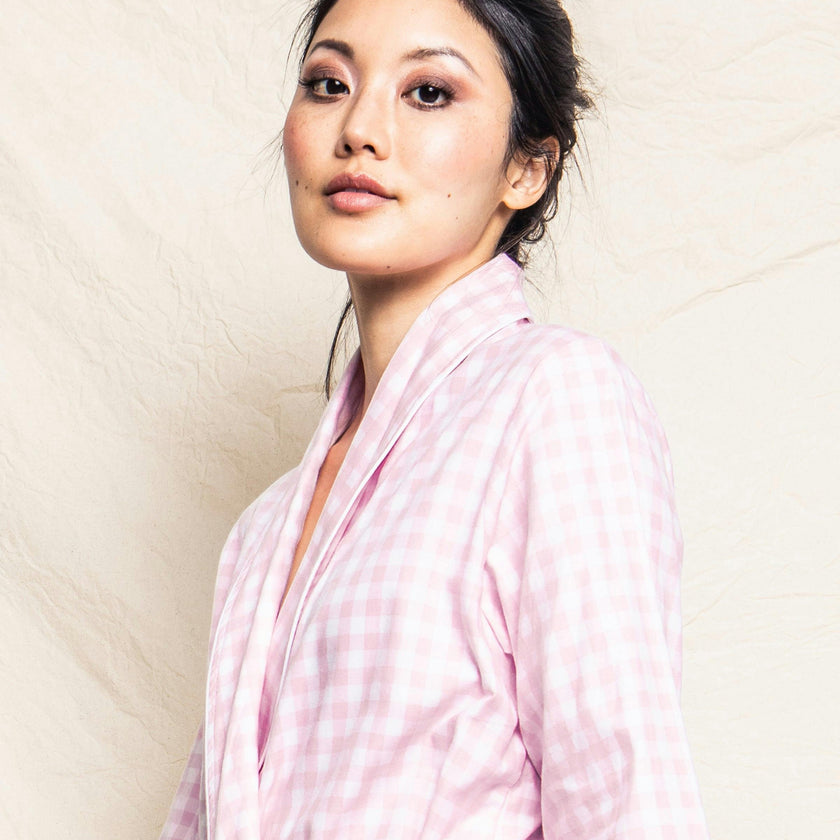 Women's Twill Robe in Pink Gingham