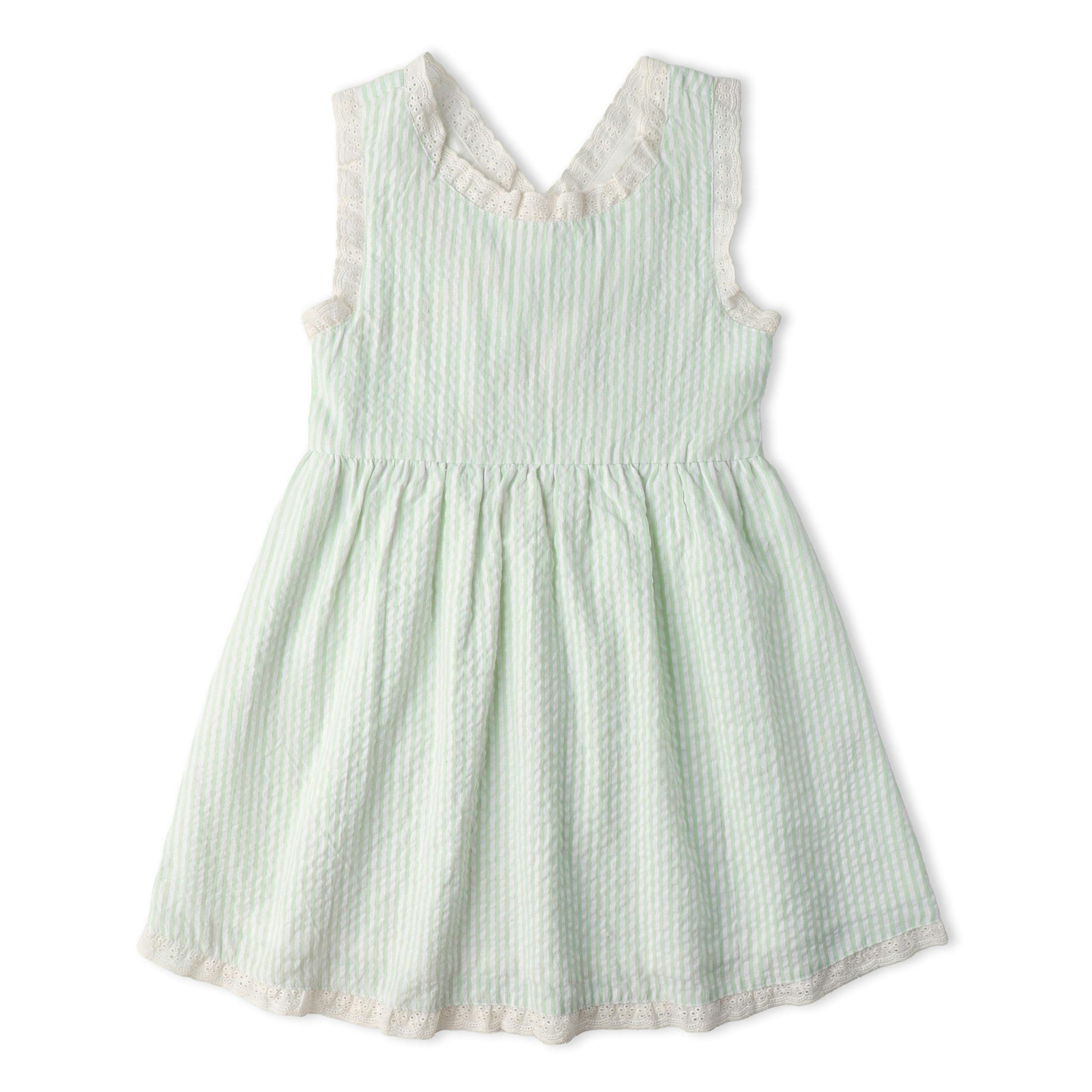 Organic Cross Back Dress - Basil Stripes