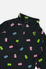 Two Piece Thermal Underwear Black Printed Gummy Bears