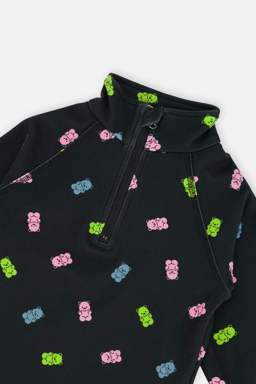 Two Piece Thermal Underwear Black Printed Gummy Bears