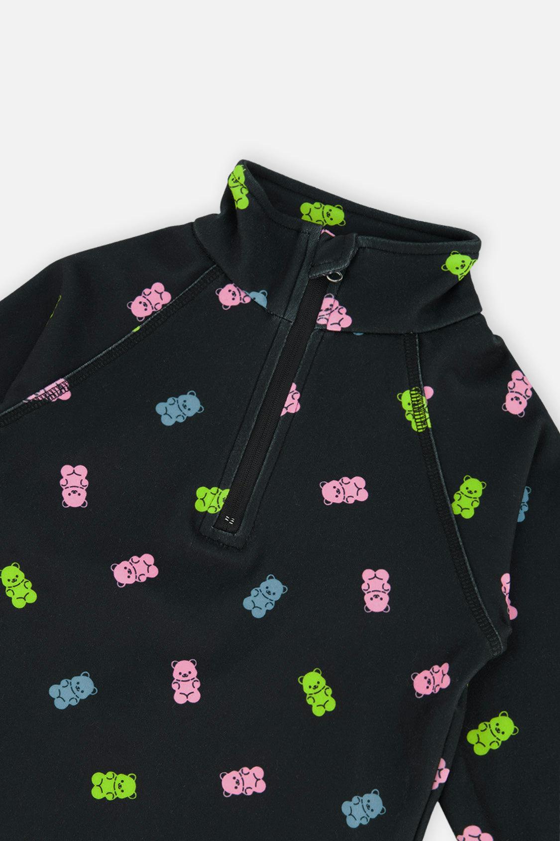 Two Piece Thermal Underwear Black Printed Gummy Bears