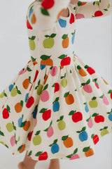 3/4 Sleeve Twirl Dress in Colorful Apples