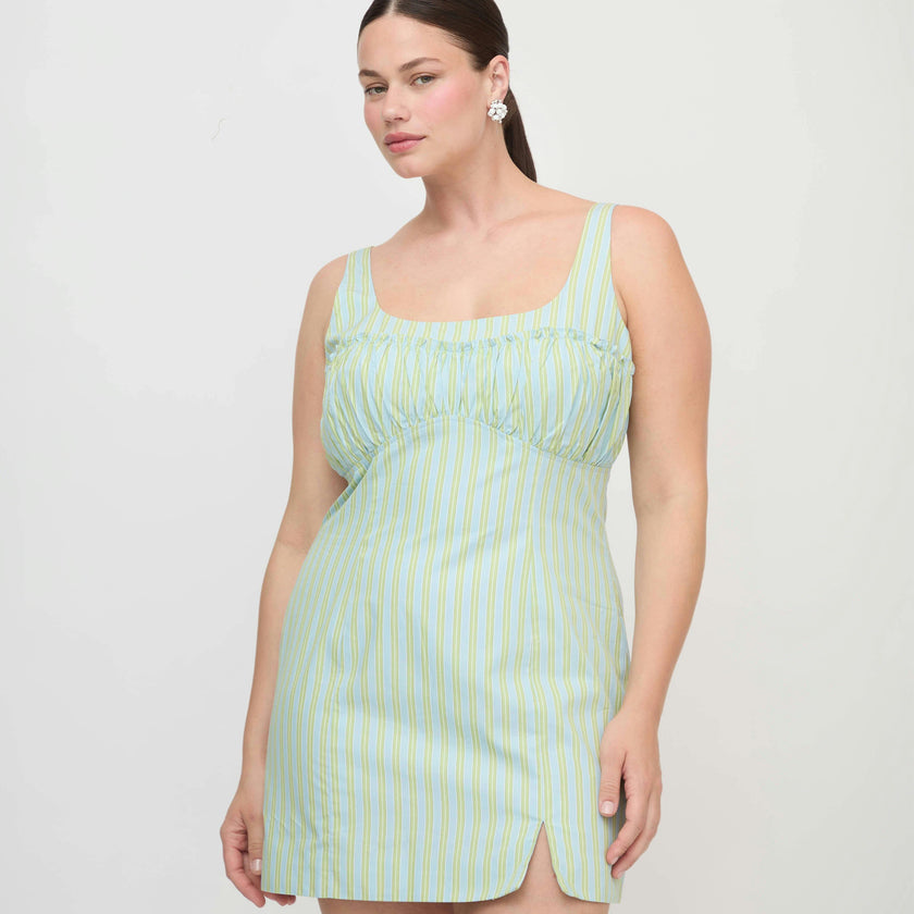 The Eviana Dress - Blue/Green Stripe