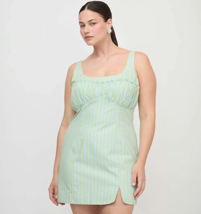 The Eviana Dress - Blue/Green Stripe