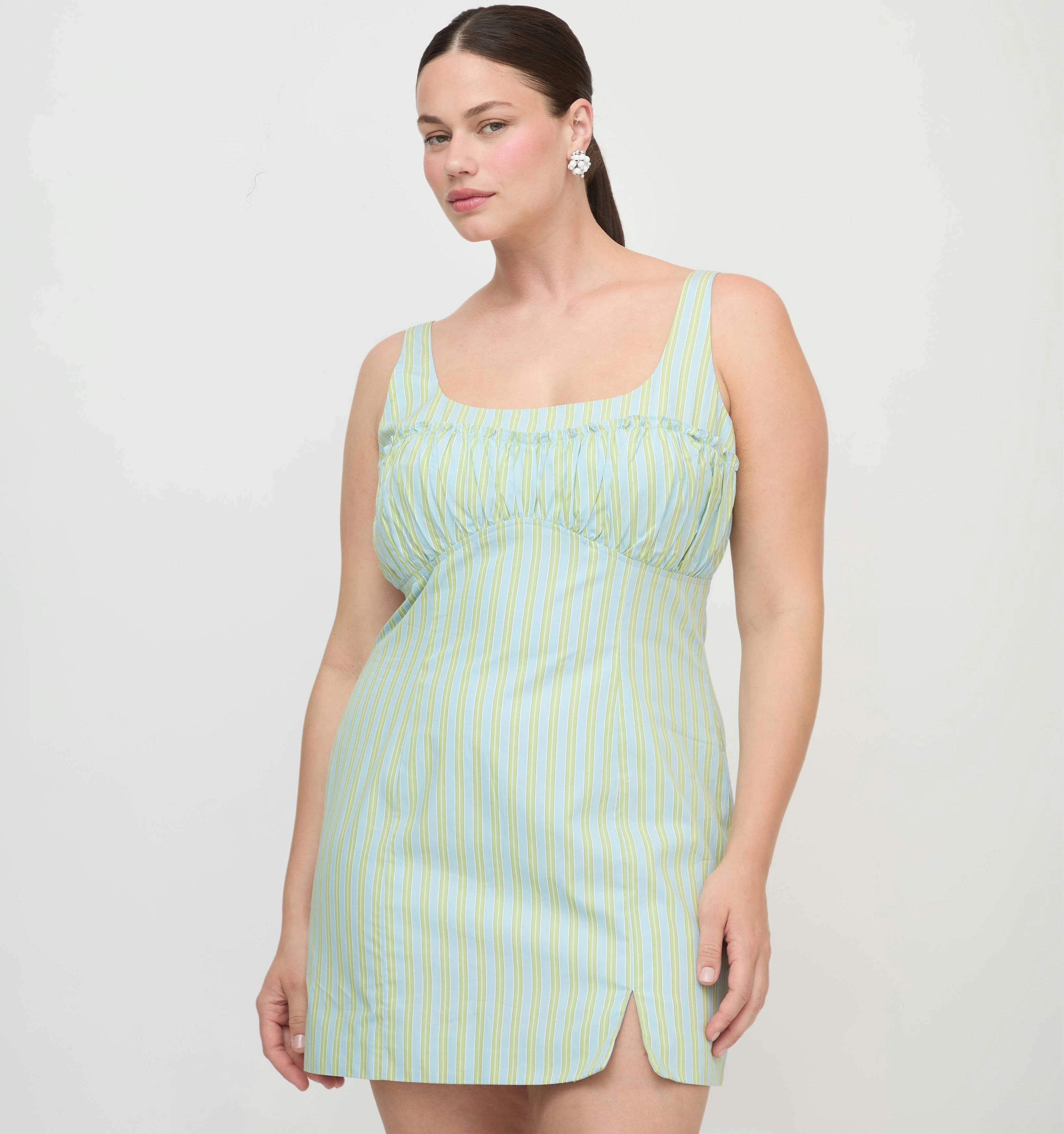 The Eviana Dress - Blue/Green Stripe