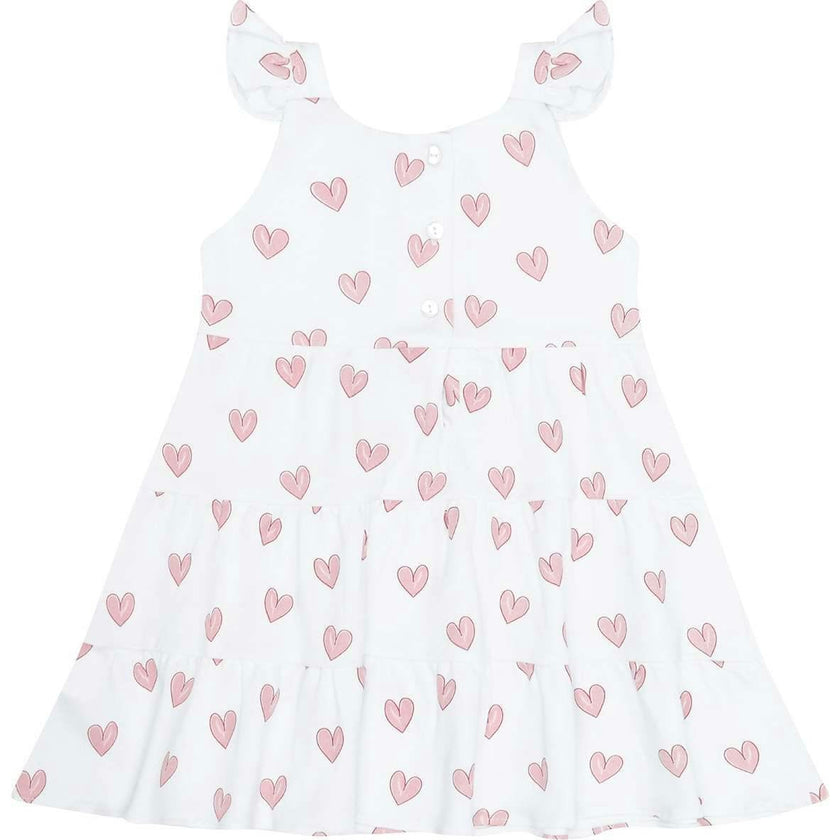 Pink Heart Print Ruffle Dress
