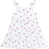 Pink Heart Print Ruffle Dress