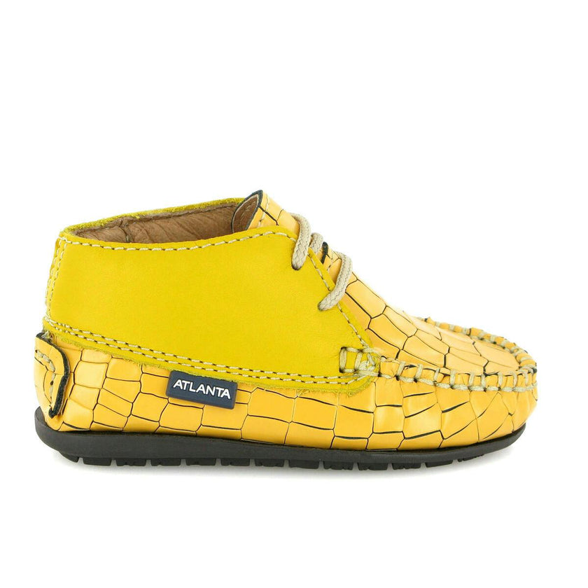 Ankle Moccasin Boots, Yellow Printed Leather