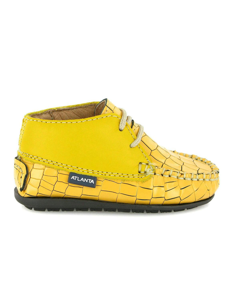 Ankle Moccasin Boots, Yellow Printed Leather