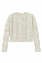 Ayla Creamy White Pointelle Knit Hearts Cardigan