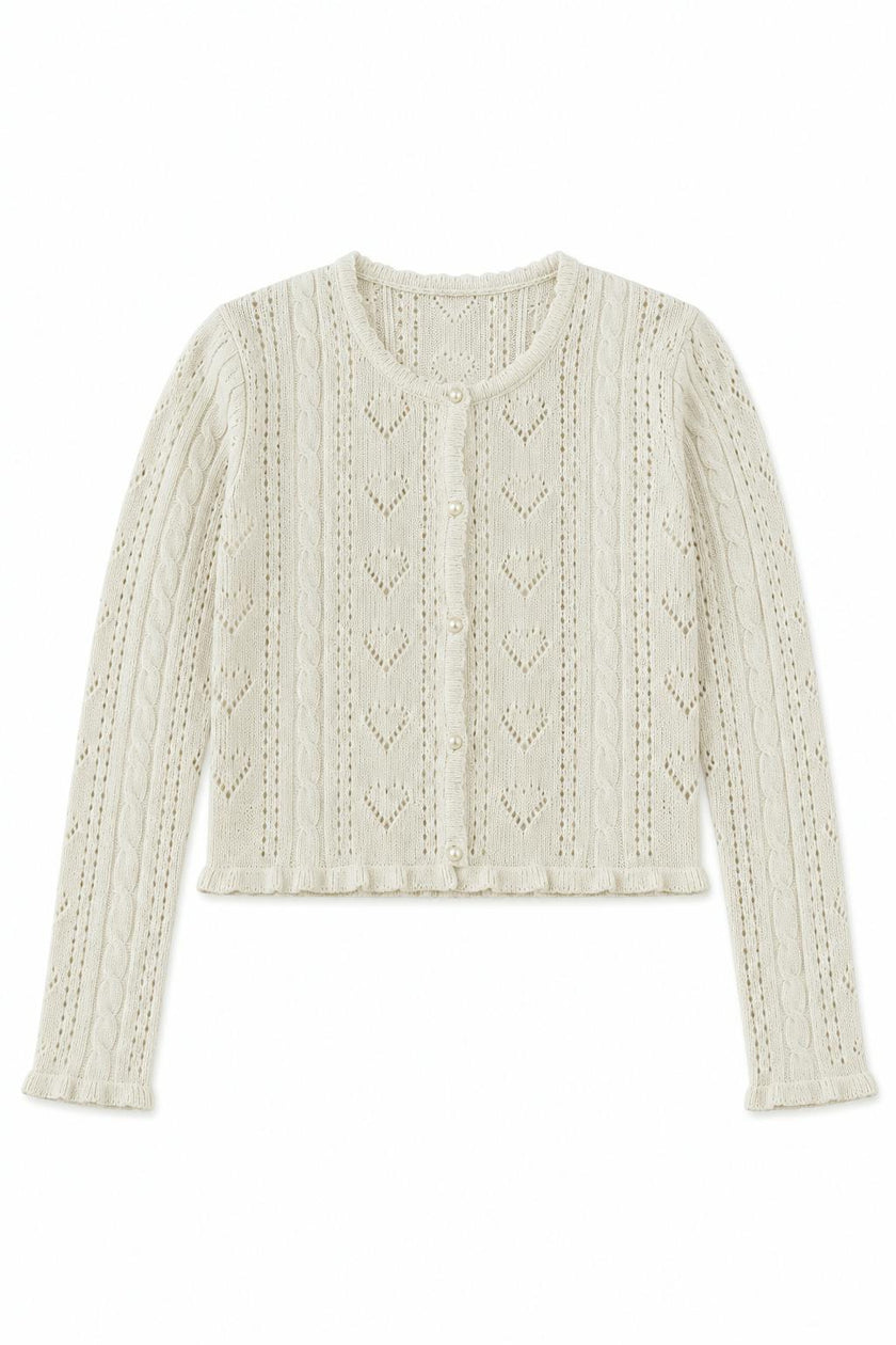 Ayla Creamy White Pointelle Knit Hearts Cardigan