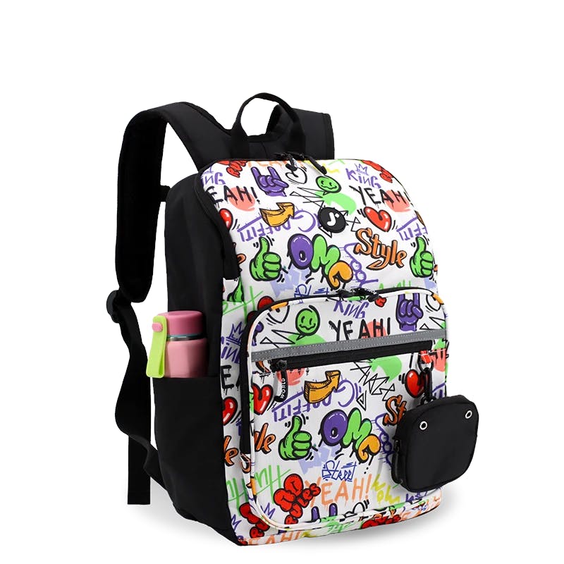 Junior Backpack with Lunch Box and 14oz Water Bottle For School in Street Art