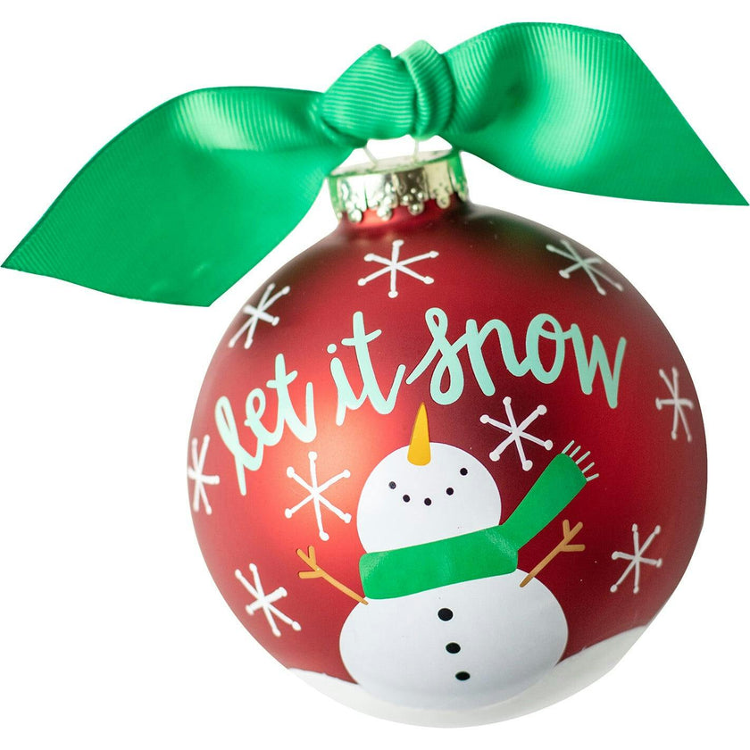Snowman Let it Snow Glass Ornament