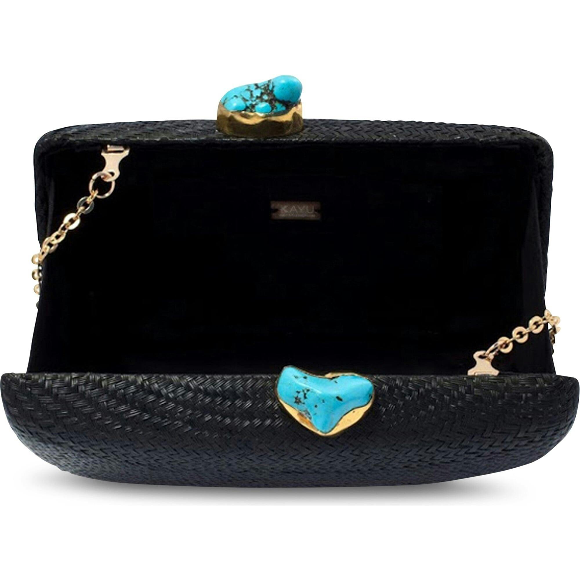 Women's Jen Straw Turquoise Stone Clutch Bag