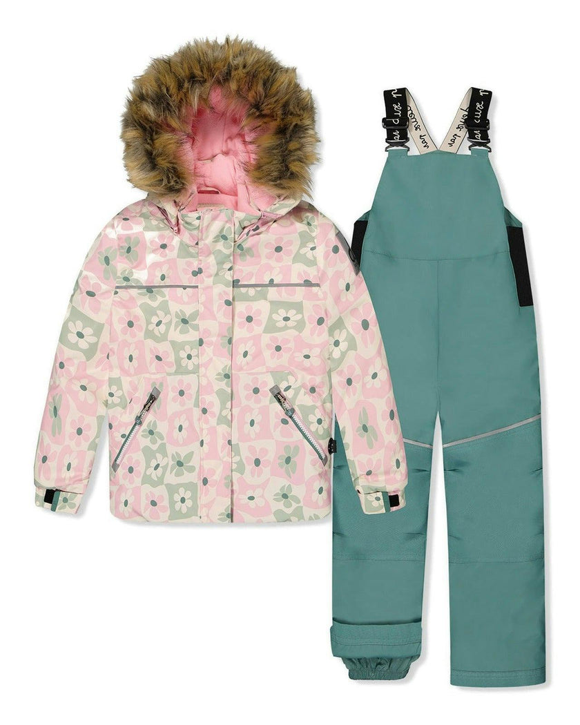 Two Piece Discover Snowsuit White With Retro Pink Print