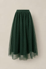 Brigitte Skirt in Emerald Flocked Dot Tulle