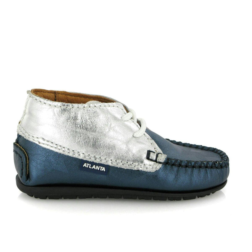 Ankle Moccasin Boots, Silver Metallic Leather