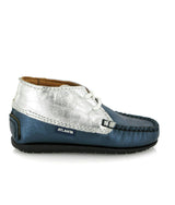 Ankle Moccasin Boots, Silver Metallic Leather