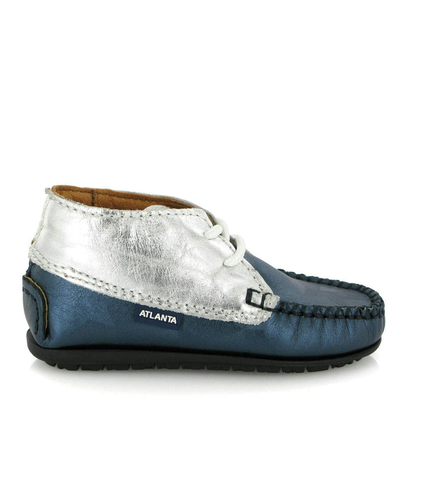 Ankle Moccasin Boots, Silver Metallic Leather