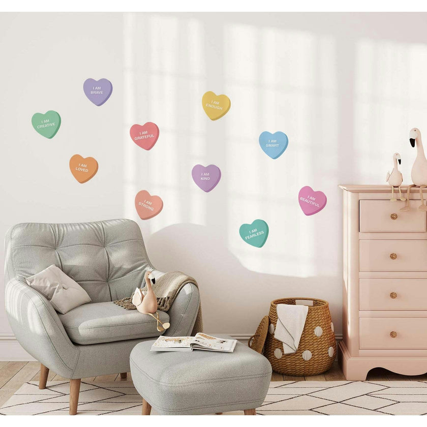 Peel & Stick Fabric Wall Stickers - Affirmation Candy Hearts Brights