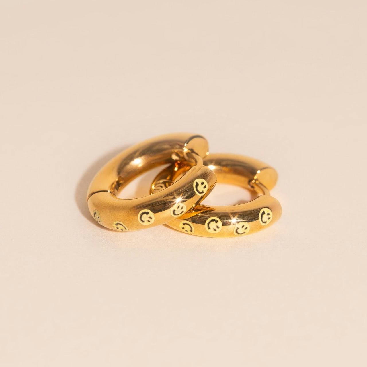 Smiley Chunky Rounded Huggie Hoop Earrings