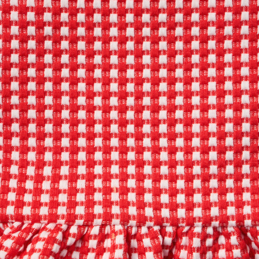 Gingham Jacquard Peplum Top, red